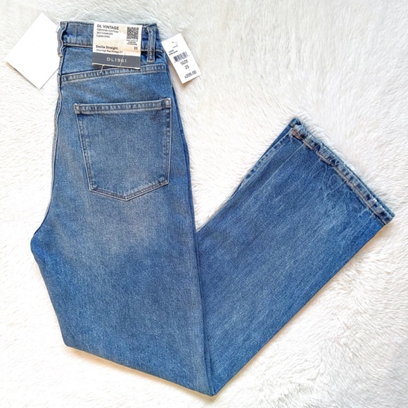 DL1961 Emilie Straight High Rise Vintage 31" Dark Oasis Stretch Jeans - Picture 3 of 14